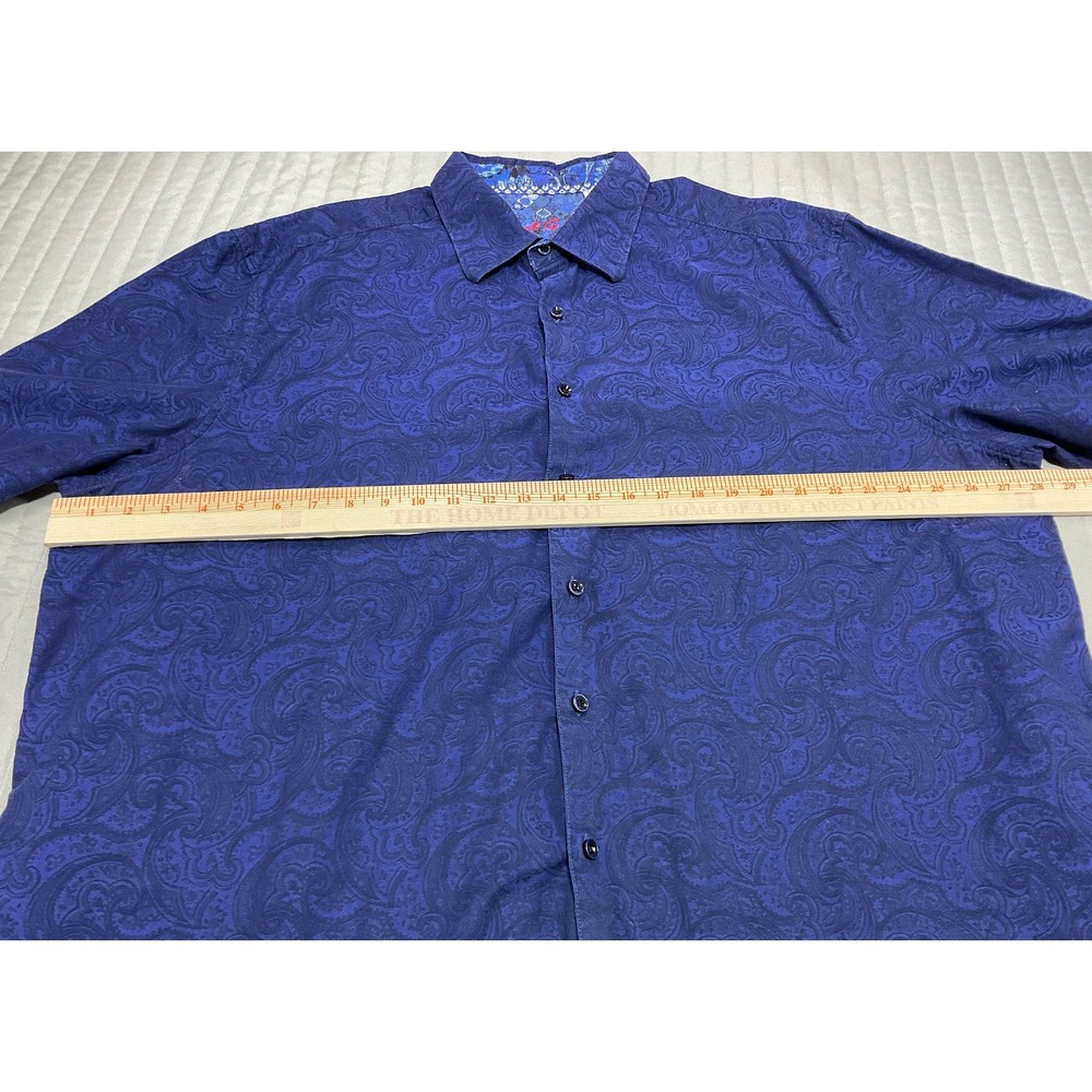 Robert Graham Mens 2XL Royal Blue Tonal Paisley Jacquard Short Sleeve Shirt XXL - Picture 6 of 9